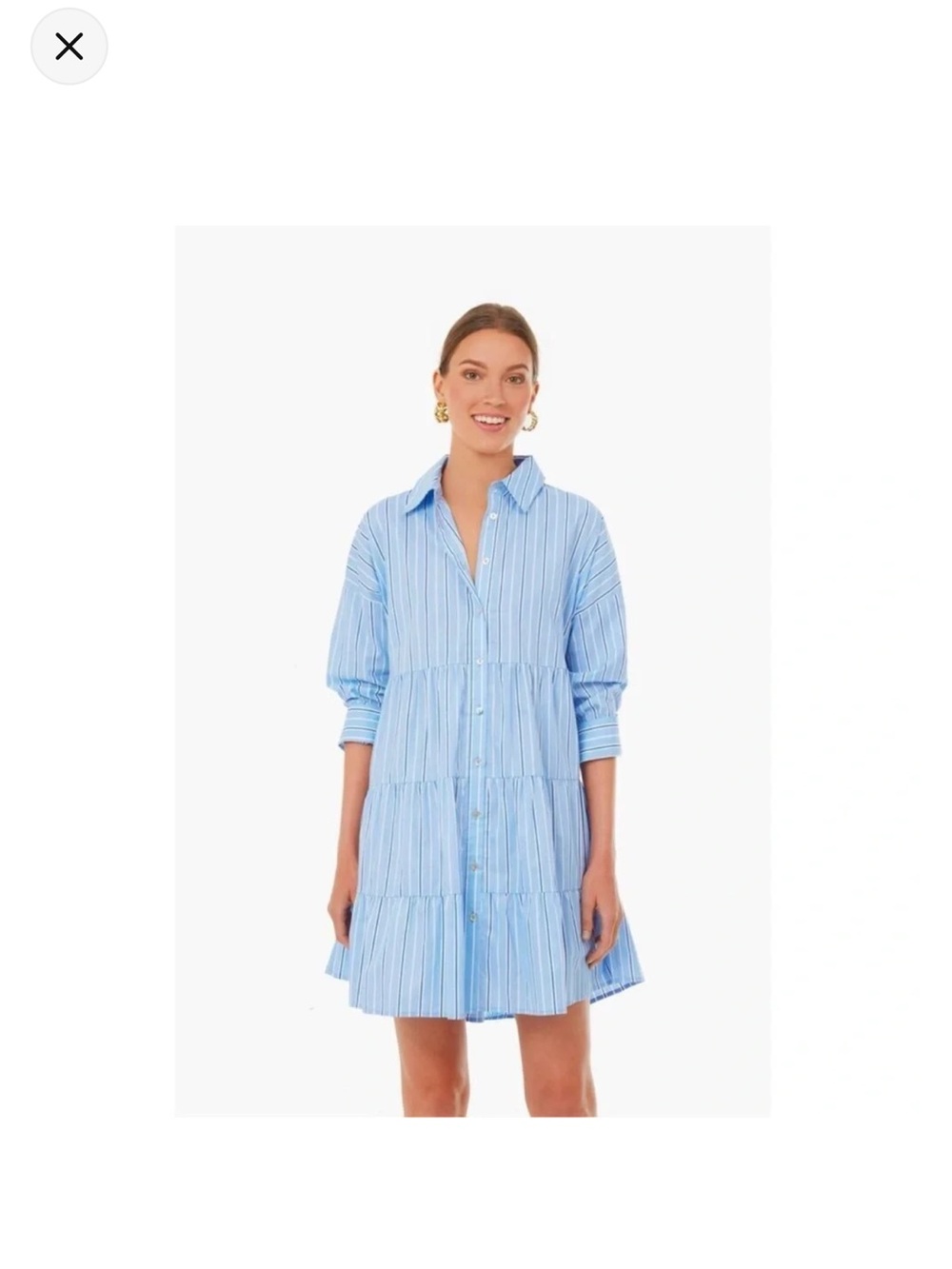 Tuckernuck Women's Pomander Place Shades of Blue Stripe Tiered Cara Mini Dress L